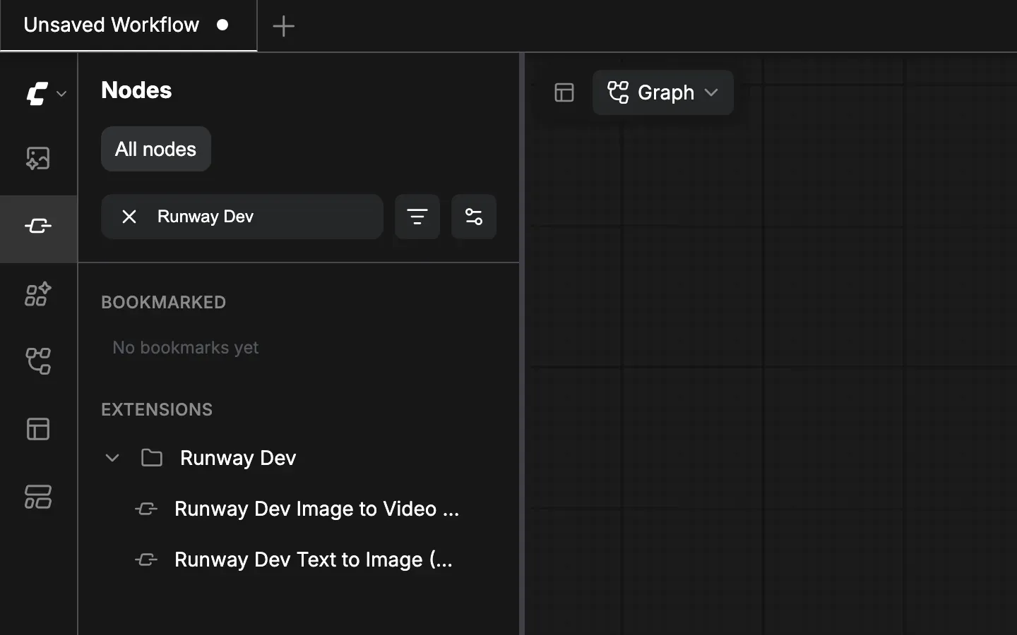 The ComfyUI node library searched for Runway Dev, listing the Runway Dev Image to Video and Text to Image nodes the agent built